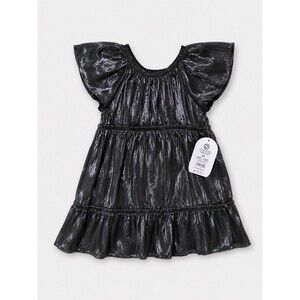 NWT Boutique Toddler Girls Black Metallic Flutter Sleeve Dress Size 2T Party